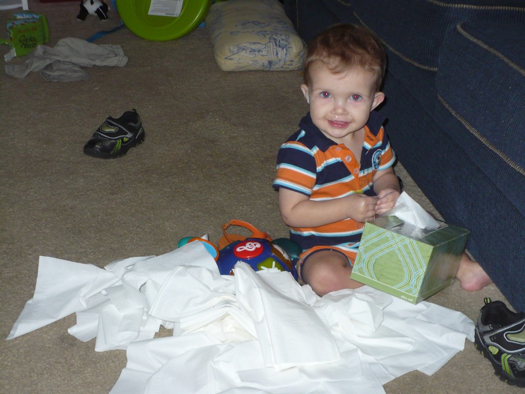 Baby with tissue box
