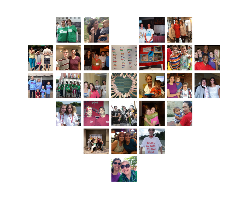 A heart collage of many pictures of the Marfan and related conditions community